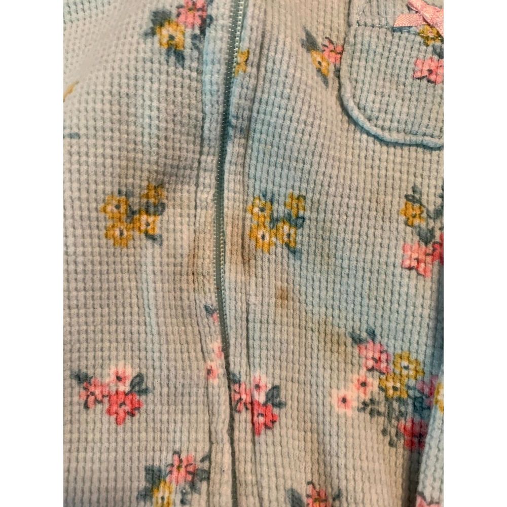 LOT of three girls 6-9 month pajamas PJ's - one-piece zipper floral, dots, blue - Picture 4 of 5